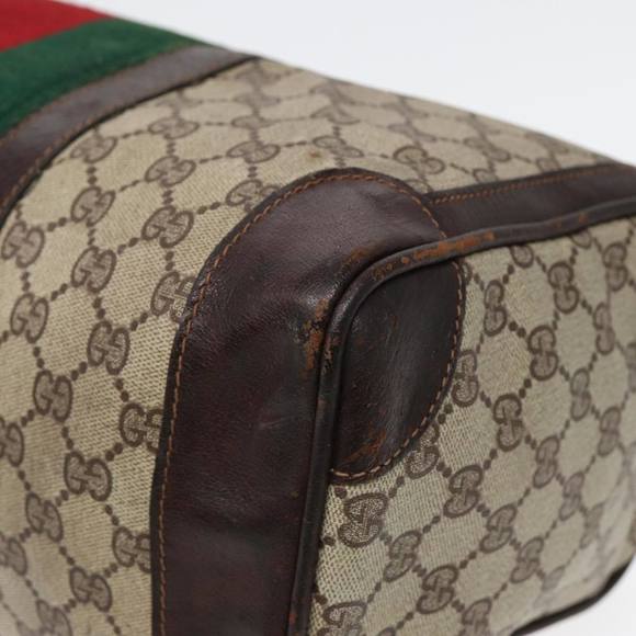 GUCCI GG Supreme Web Sherry Line Boston Bag PVC Beige Red Green Auth 84232 - Picture 16 of 16